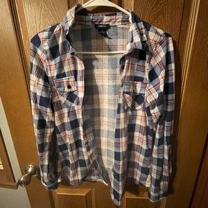 red, white, and blue flannel